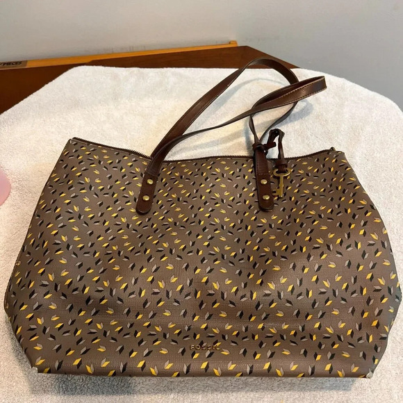 Fossil Jenna PVC Tote Bag Double Handle Key Accent Medium Zipper Shoulder Bag - Picture 2 of 16